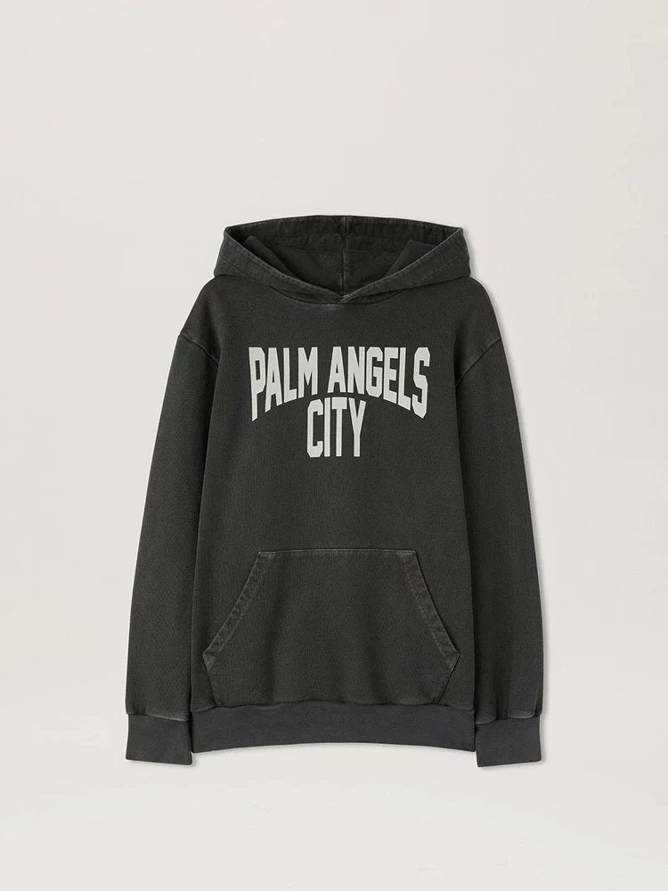 Palm Angels Hoodie Top Version Men's and Women's Same Style Gray Retro Distressed Hooded Sweater