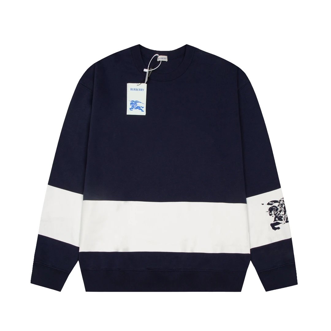 Burberry Hoodie Front and Back Large Stripe Crewneck Sweatshirt G Round Neck Sweatshirt Long Sleeve Base Shirt Jacket Top Fashion Unisex Sports Casual OS Loose Fit Versatile New Autumn Winter Collection