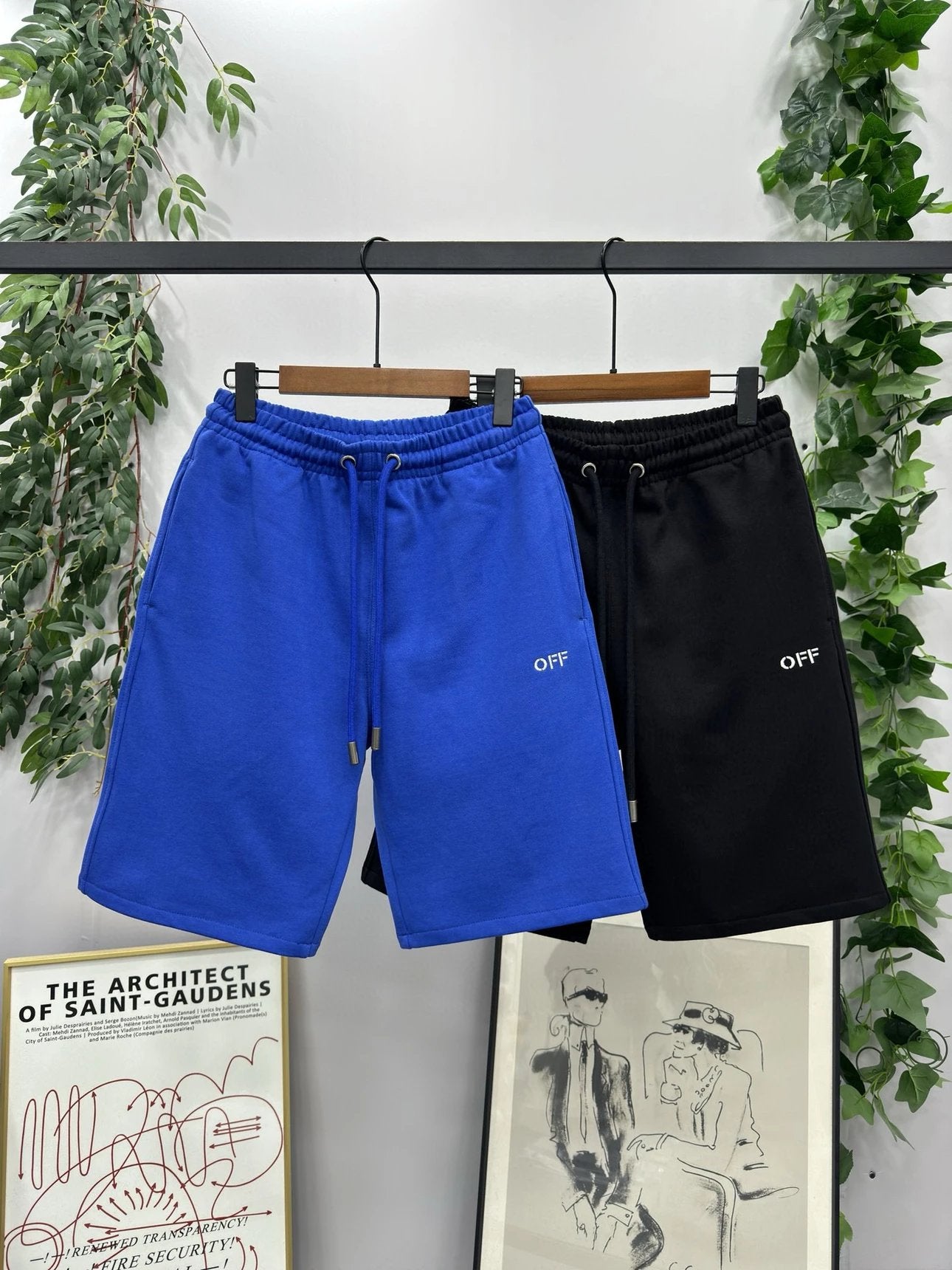 OFF-White Shorts Top Version23SS Embroidered Arrow Shorts Cropped Pants Men's and Women's Same Loose Casual Pants