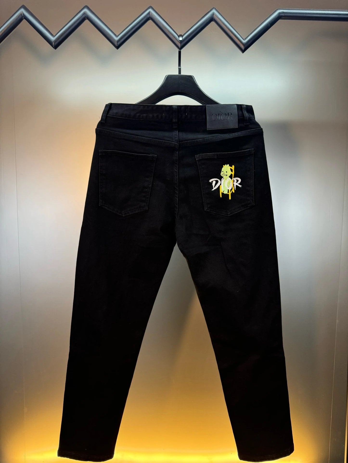 Dior Jeans Little Dinosaur Print Letters logo Washed Blue Jeans Autumn Winter New Straight Leg Loose Casual Wide Leg High Waist