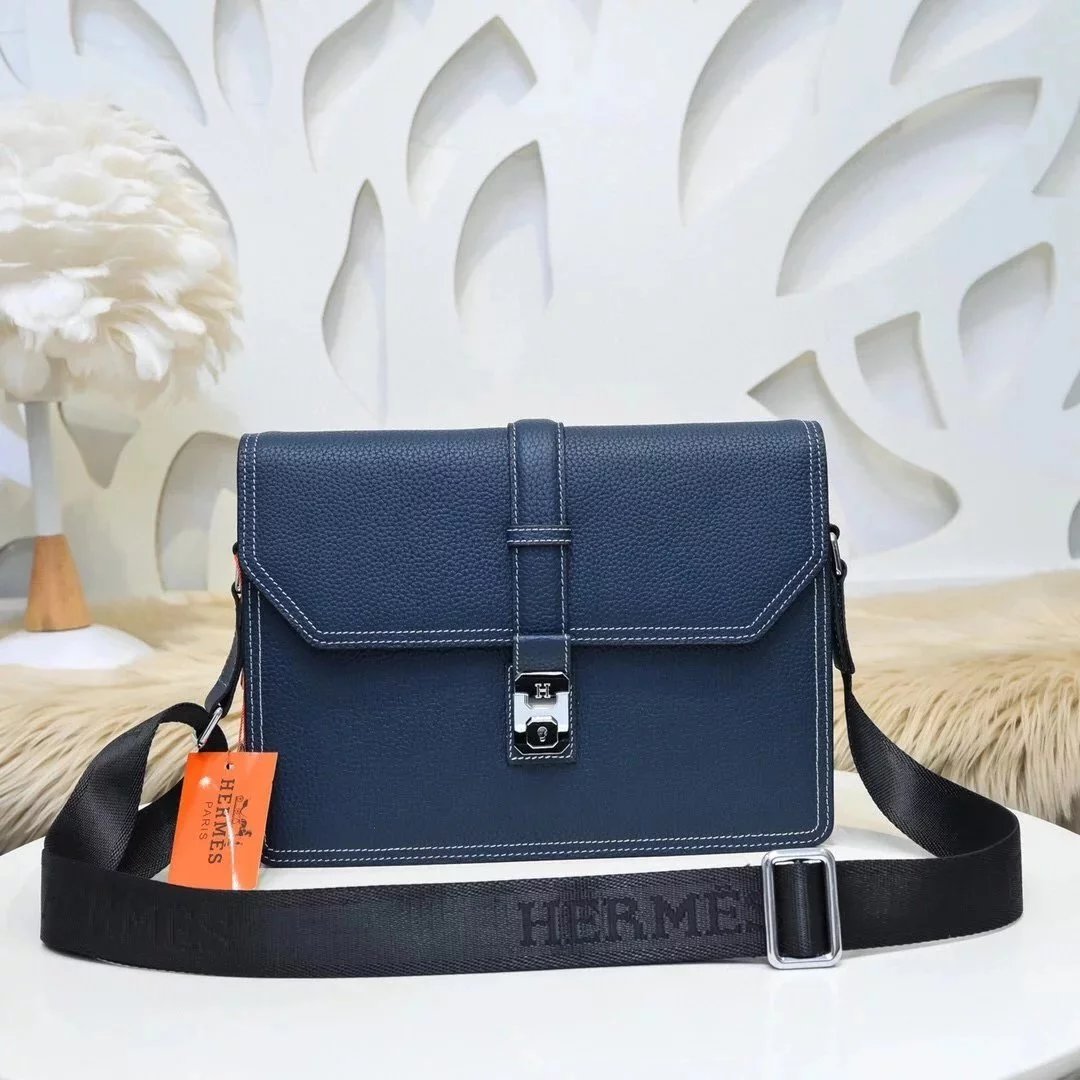 Hermes men's bag Top version Genuine Goods Grade New Classic Men's Fashion Crossbody Bag Men's Casual Shoulder Bag Men's Bag First Layer Cowhide Handbag Khaki Full Leather Black Canvas Handmade Big Bag
