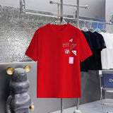 PRADA T-shirt Square Pattern Print on the Chest logo round Neck Short Sleeve25ss New Pure Cotton Unisex Style T Casual T-Shirt Base Layer Shirt OS Loose Fit Half Sleeve Top Plus Size