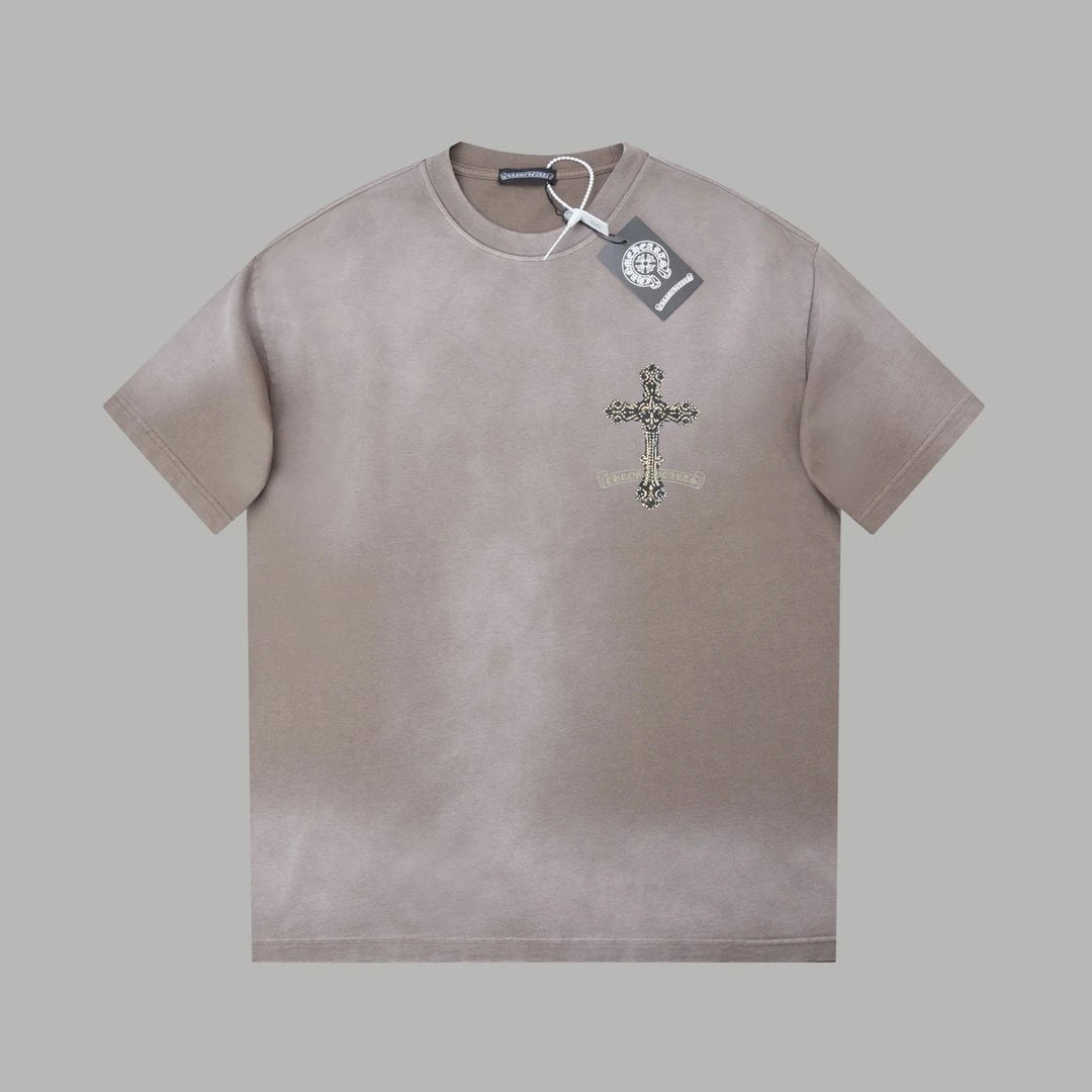 Chrome Hearts T-shirt Horseshoe Rhinestone Pattern Round Neck Short Sleeve25ss New Pure Cotton Unisex Style T T-shirt OS Loose Fit Base Shirt Half Sleeve T-Shirt Top Half Sleeve