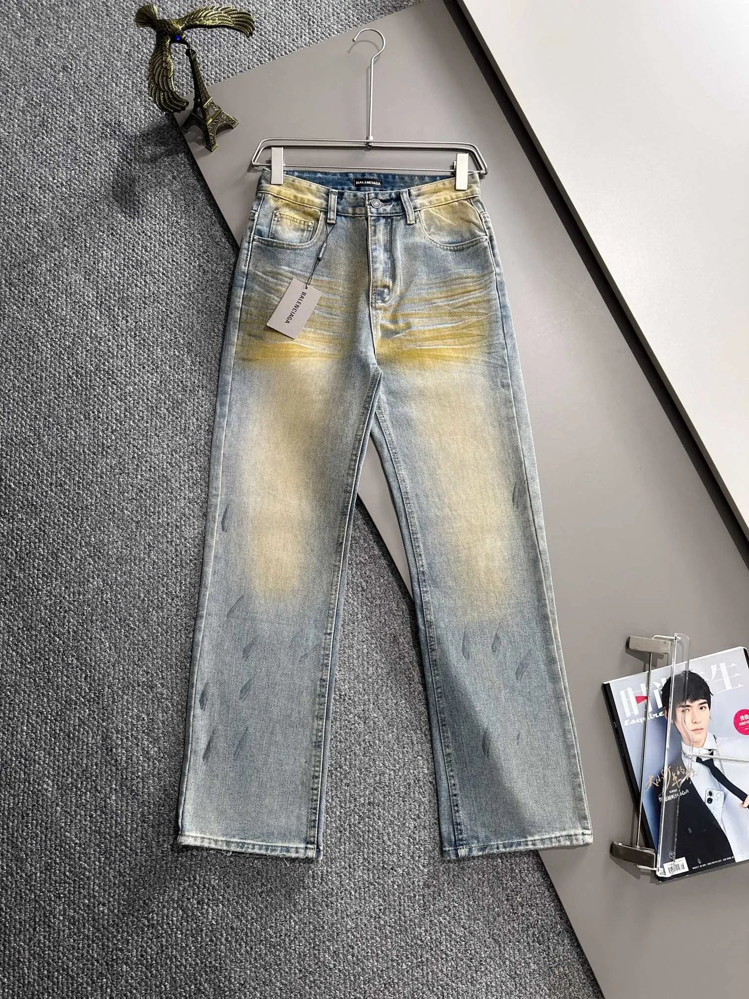 Balenciaga Jeans 25ss Spring Summer New Ripped Patchwork Double B Straight Leg Jeans Unisex Long Pants