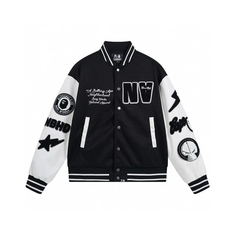 Bape Jackets Top Version Japanese Flocking Letter Embroidery Owl Pilot Sleeve Stand Collar Jacket Baseball Uniform Men's Jacket