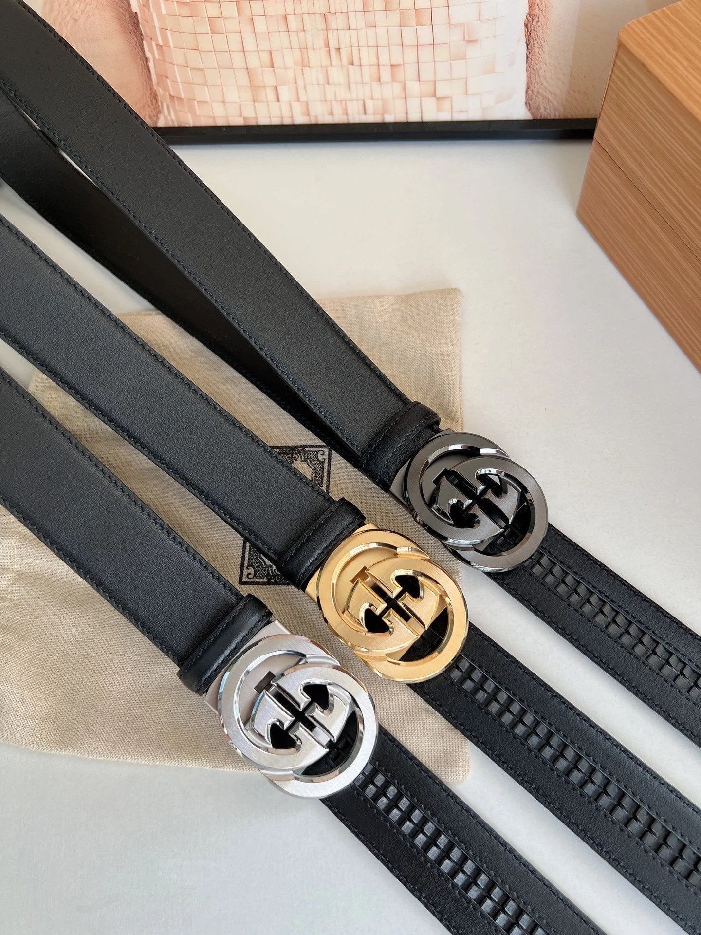 Gucci Belt Top version 【Imported First Layer Cowhide】This Package Is Free, Gucci Belt Double-Sided Head Layer Cowhide Bales Catch Men's Belt Embossed Double G Belt Business Casual Belt Pant Belt3.5Centimeter Wide