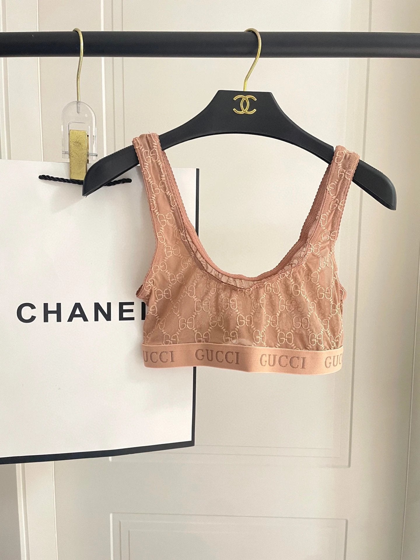 Gucci Swimsuit Full Body Letter Jacquard Bikini Two-Piece Swimsuit Sexy Backless White Small Chest Gathered Beach Pool Women's Swimwear Vacation Hot Spring