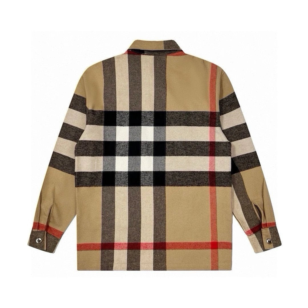 Burberry Shirt Plaid Wool Zipper Lapel Jacket Shirt Coat Unisex Autumn Winter New Sports Casual Loose Versatile
