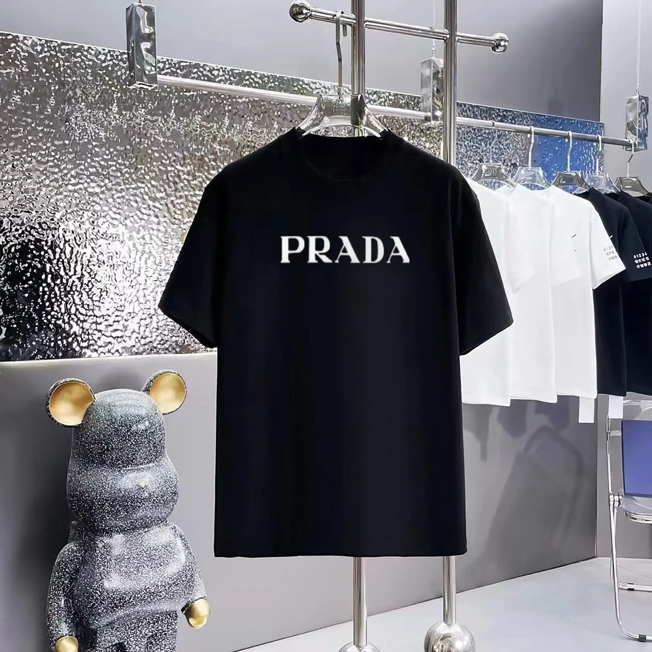 PRADA T-shirt Chest Brand Print logo round Neck Short Sleeve25ss New Pure Cotton Unisex Style T T-shirt OS Loose Fit Base Shirt Top Half Sleeve T-Shirt