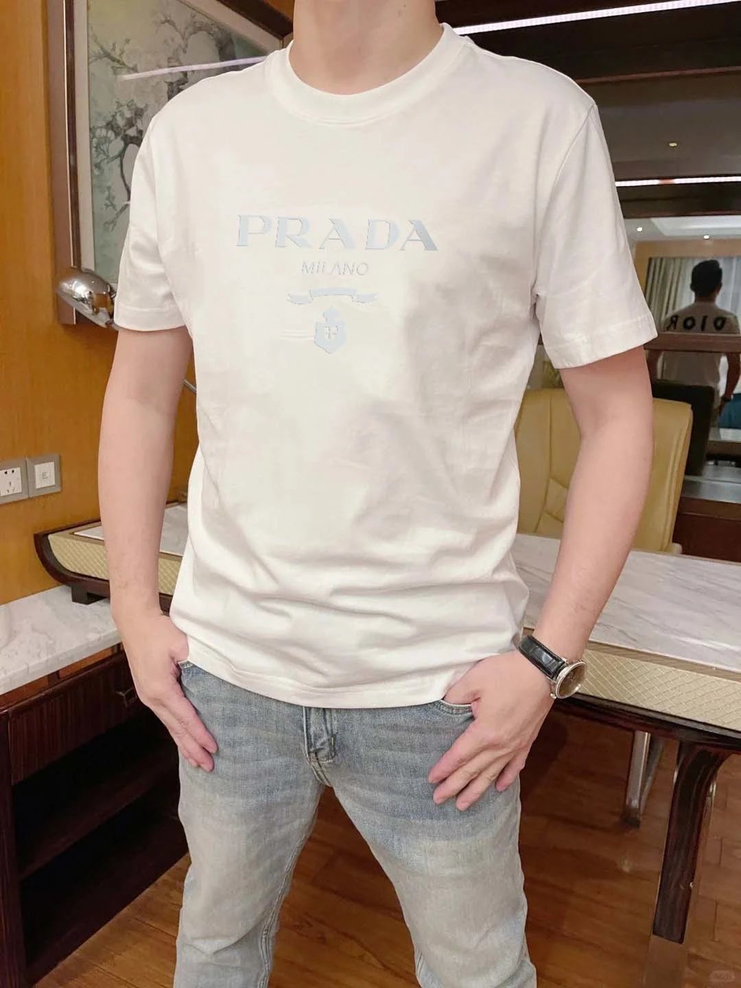 PRADA T-shirt Silicone Letter Printing on Chest logo round Neck Short Sleeve25ss New Pure Cotton Unisex Style T T-shirt OS Loose Fit Base Shirt Half Sleeve T-Shirt Top Half Sleeve