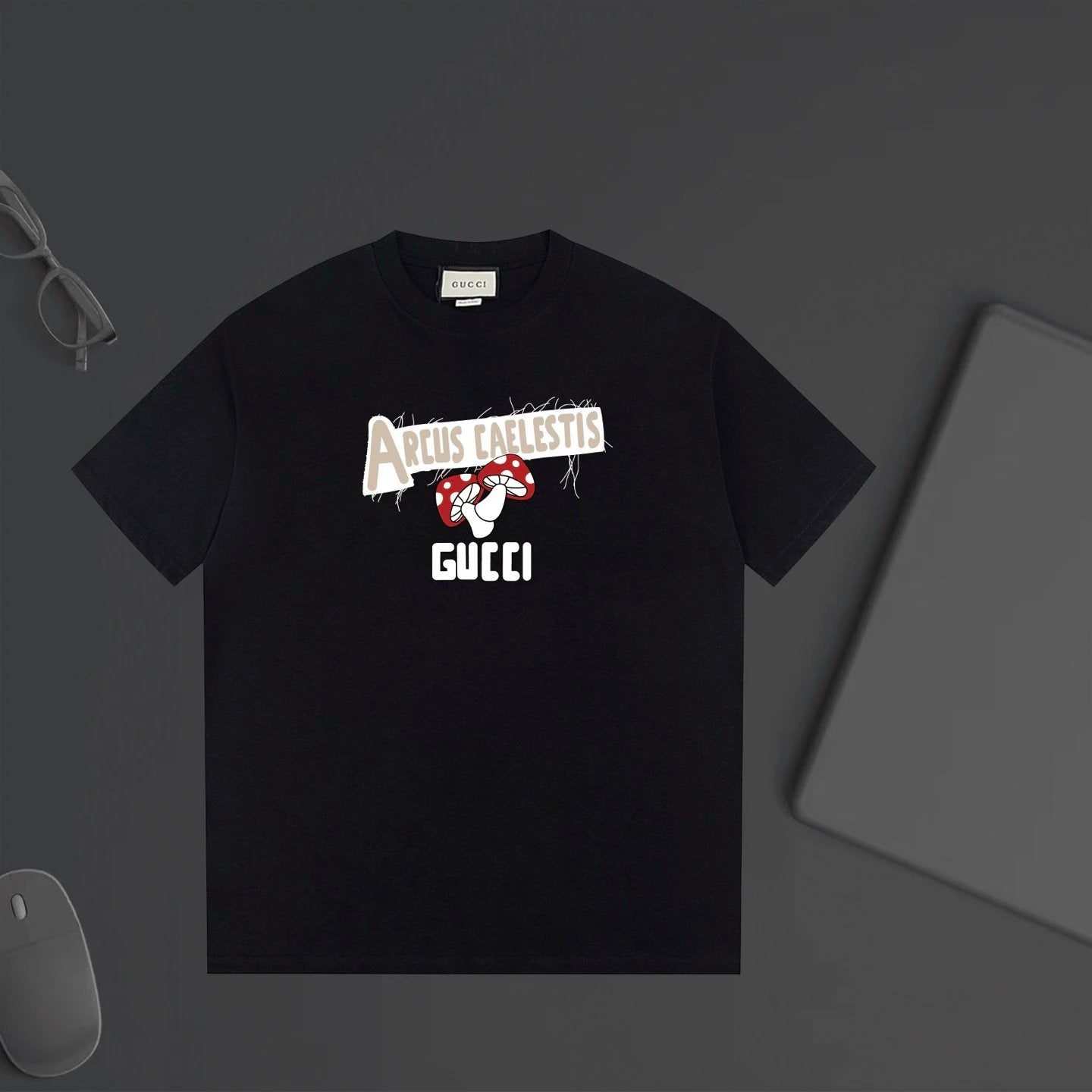 Gucci T-shirt Letter Mushroom Print on the Chest logo round Neck Short Sleeve25ss New Pure Cotton Unisex Style T Casual T-Shirt Base Layer Shirt OS Loose Fit Half Sleeve Top Plus Size