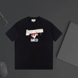 Gucci T-shirt Letter Mushroom Print on the Chest logo round Neck Short Sleeve25ss New Pure Cotton Unisex Style T Casual T-Shirt Base Layer Shirt OS Loose Fit Half Sleeve Top Plus Size