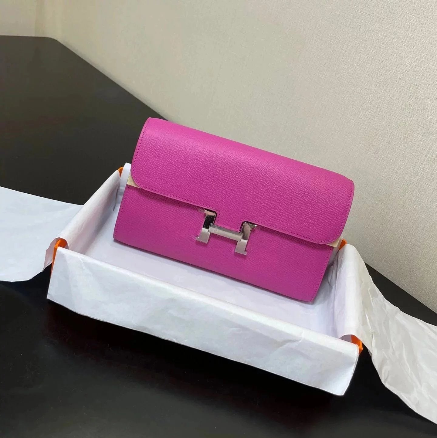 Hermes women's bag Top version New Kangkang Women's Bag epsom Leather Palm Print ConstanceToGoWoc Shoulder Crossbody Handbag Clutch Long Long Purse Wallet Dinner Bag