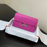 Hermes women's bag Top version New Kangkang Women's Bag epsom Leather Palm Print ConstanceToGoWoc Shoulder Crossbody Handbag Clutch Long Long Purse Wallet Dinner Bag
