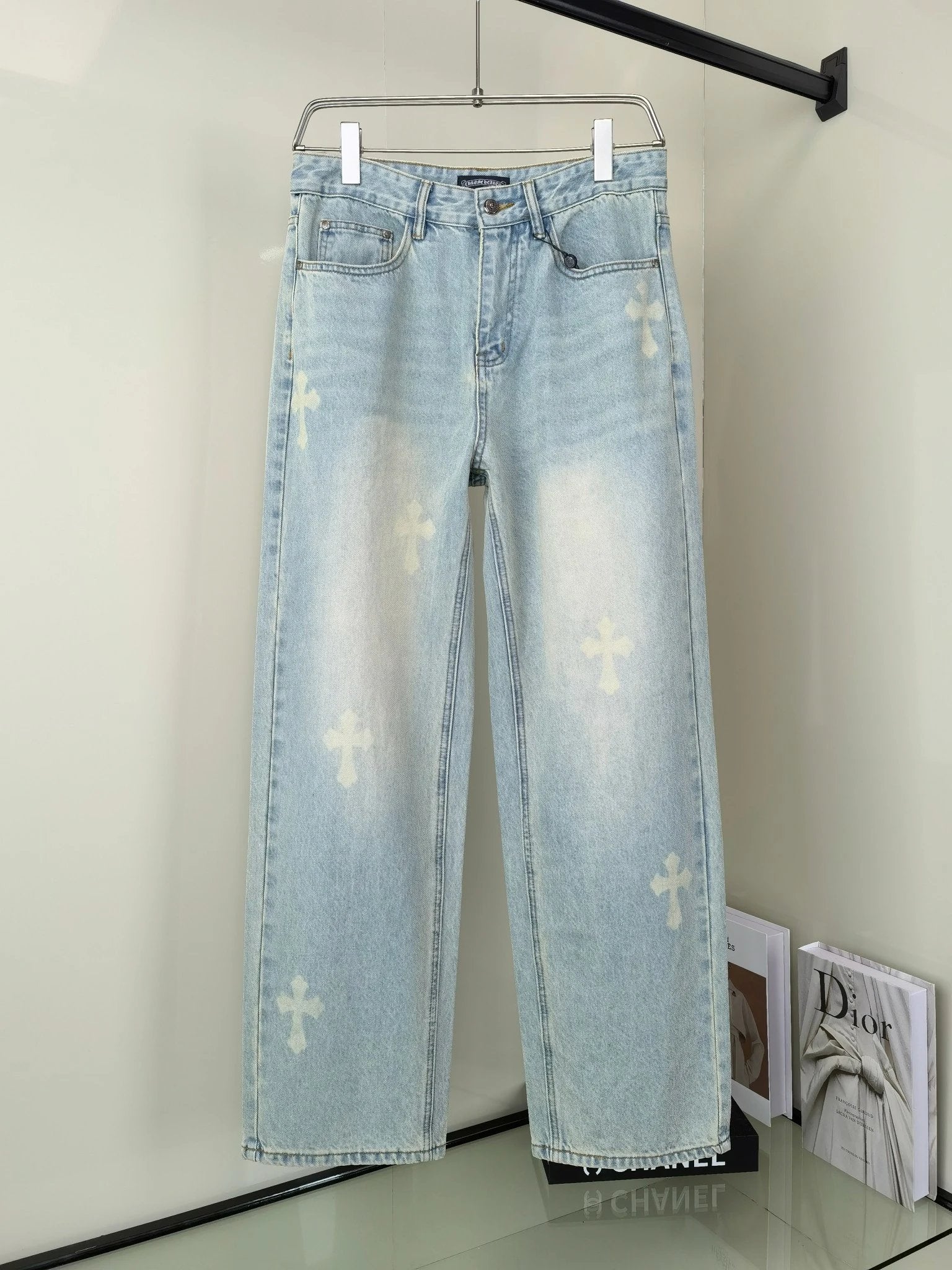 Chrome Hearts Jeans Printing logo25ss Spring Summer New Straight Loose Jeans Unisex Slim Fit Long Pants