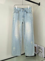 Chrome Hearts Jeans Printing logo25ss Spring Summer New Straight Loose Jeans Unisex Slim Fit Long Pants