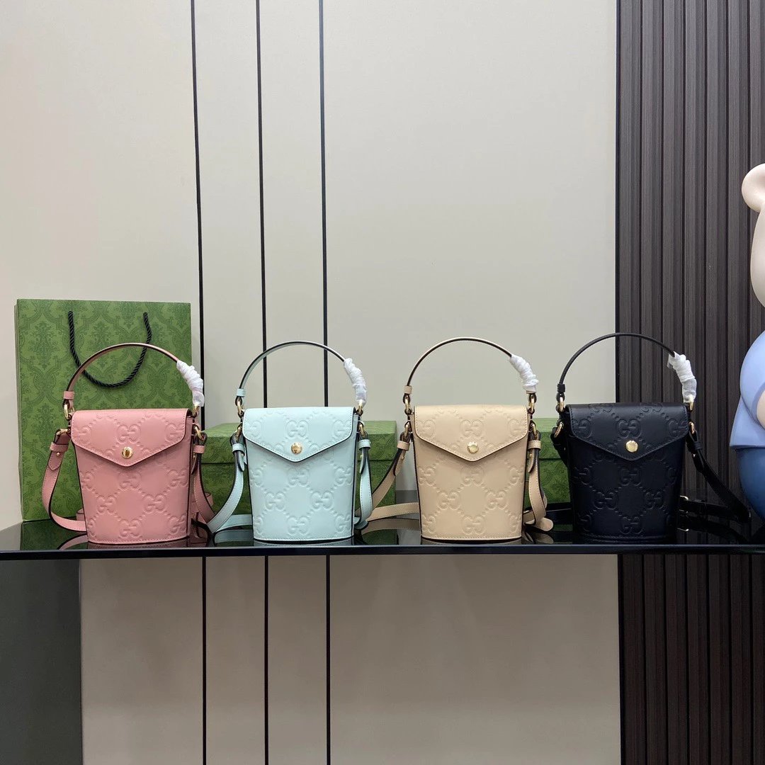 Gucci Women's Bag Top version Super Original Leather【24New Product】Ophidia Series Mini Bucket-Shape Bag Handbag Four-Color Embossed Original Leather Home New Mobile Phone Bag Portable mini Small Bag Fashion Women's Bag12.5cm Model：772795