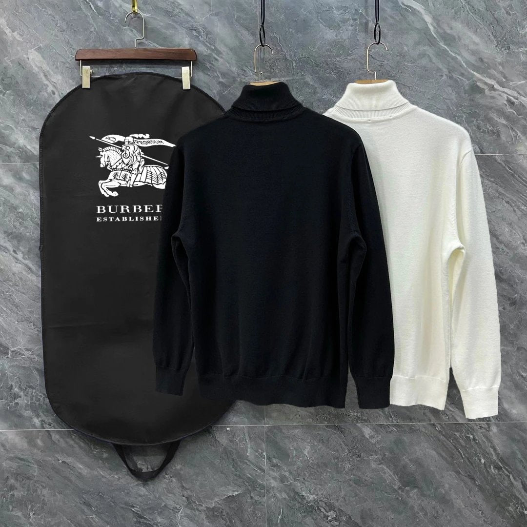 Burberry Sweater Color logo Wool Blend Turtleneck Sweater Unisex Versatile Casual Coat Inner and Outer Wear