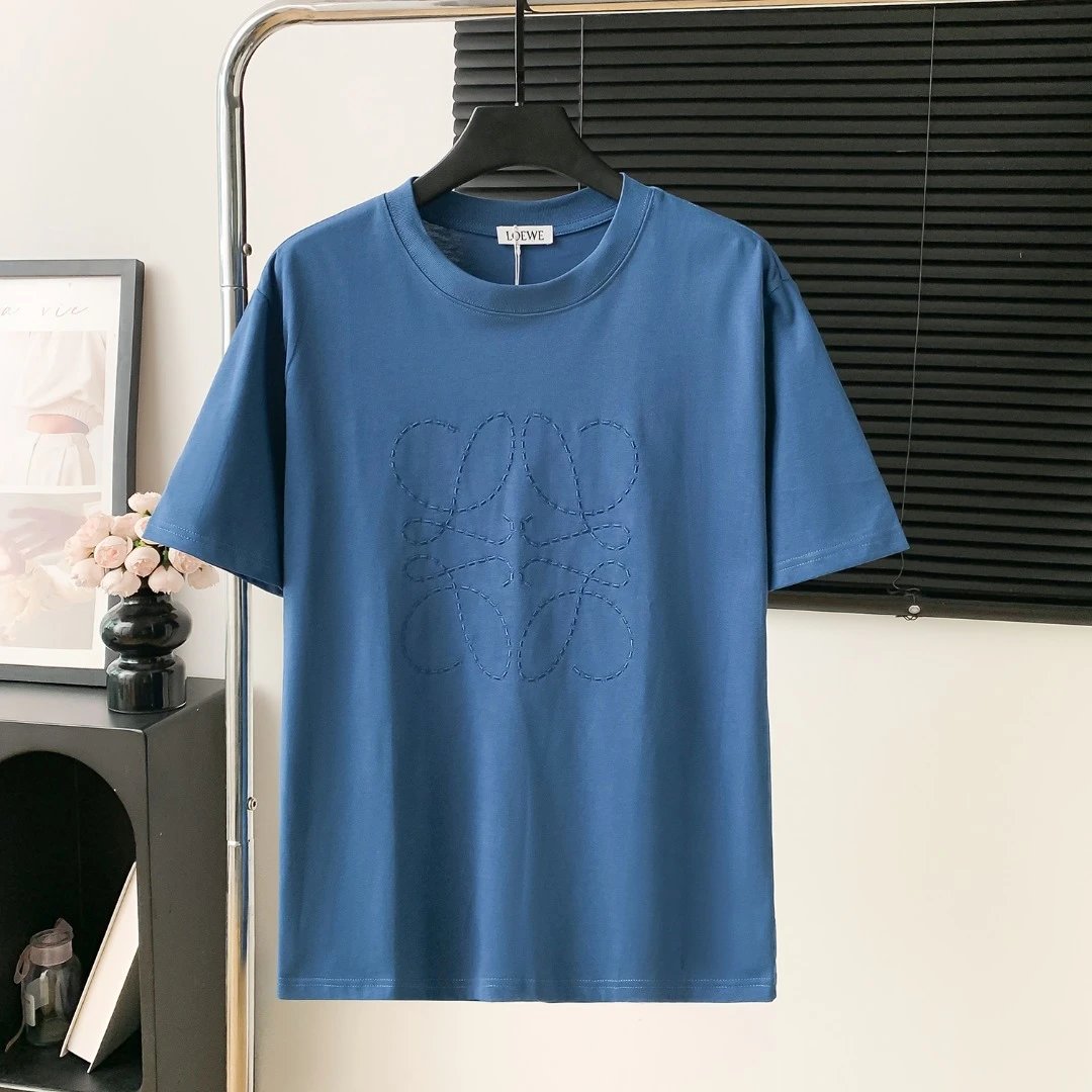 LOEWE T-shirt Chest Brand Embroidery Pattern logo round Neck Short Sleeve25ss New pure cotton T Unisex T-Shirt OS Drop Shoulder Loose Fit Base Shirt Top T-Shirt Short Sleeve