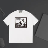Gucci T-shirt Chest Letter Ski Print logo round Neck Short Sleeve25ss New Pure Cotton Unisex Style T T-shirt OS Loose Fit Base Shirt Half Sleeve T-Shirt Top Half Sleeve
