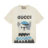 Gucci T-shirt Front Hat with Puppy Print logo round Neck Short Sleeve25ss New Pure Cotton Unisex Style T T-shirt OS Loose Fit Base Shirt Top Half Sleeve T-Shirt