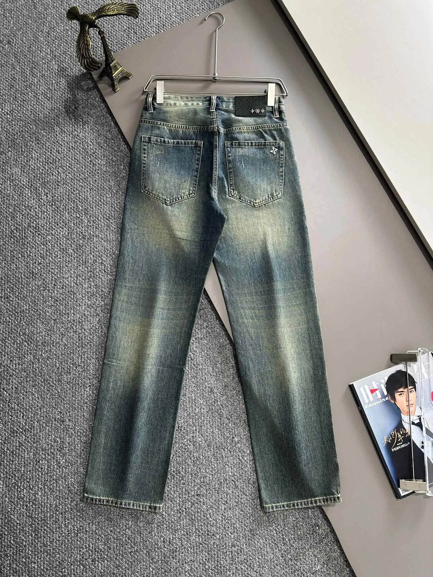 Louis Vuitton LV Jeans Back Waist Leather Tag logo25ss Spring Summer New Straight Slim Fit Jeans Unisex Loose Fit Long Pants