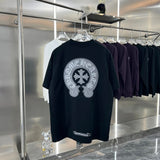 Chrome Hearts T-shirt Horseshoe Embroidery Round Neck Short Sleeve Pure Cotton Unisex T Shirt Bottoming Shirt OS Loose Fit T-Shirt