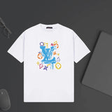 Louis Vuitton LV T-shirt Chest Graffiti Letter Print logo round Neck Short Sleeve25ss New Pure Cotton Unisex Style T T-shirt OS Loose Fit Base Shirt Half Sleeve T-Shirt Top Half Sleeve