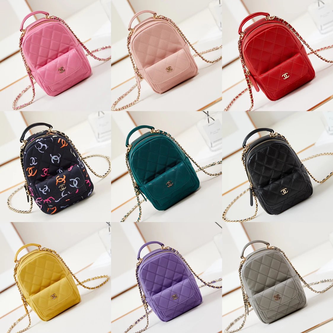 Chanel Backpack Bag Top version 【**Surrogate Shopping Version Original Leather】CoCo24C Early Spring Vacation Backpack Small Bookbag24C New Backpack Lychee Pattern Cowhide Women's Small Backpack Shoulder Bag Casual Backpack