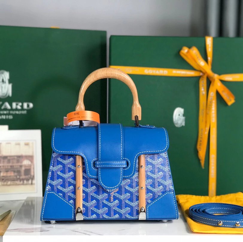 Goyard Bag Top version New Saigon Bag Handbag Small Size Saigon Saigon Bag mini Bag Small Size Handbag Celebrity Same Style Leather Crossbody Kelly Bag Women's Wooden Handle Handbag