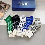 Dior Sock 【a Box5Double】D Letter Pattern logo Breathable and Stylish Pure Cotton Calf Socks25ss New Short Tube Cotton Socks Thin Business Sports Casual Spring Summer Autumn Versatile Deodorant Sweat-Absorbing
