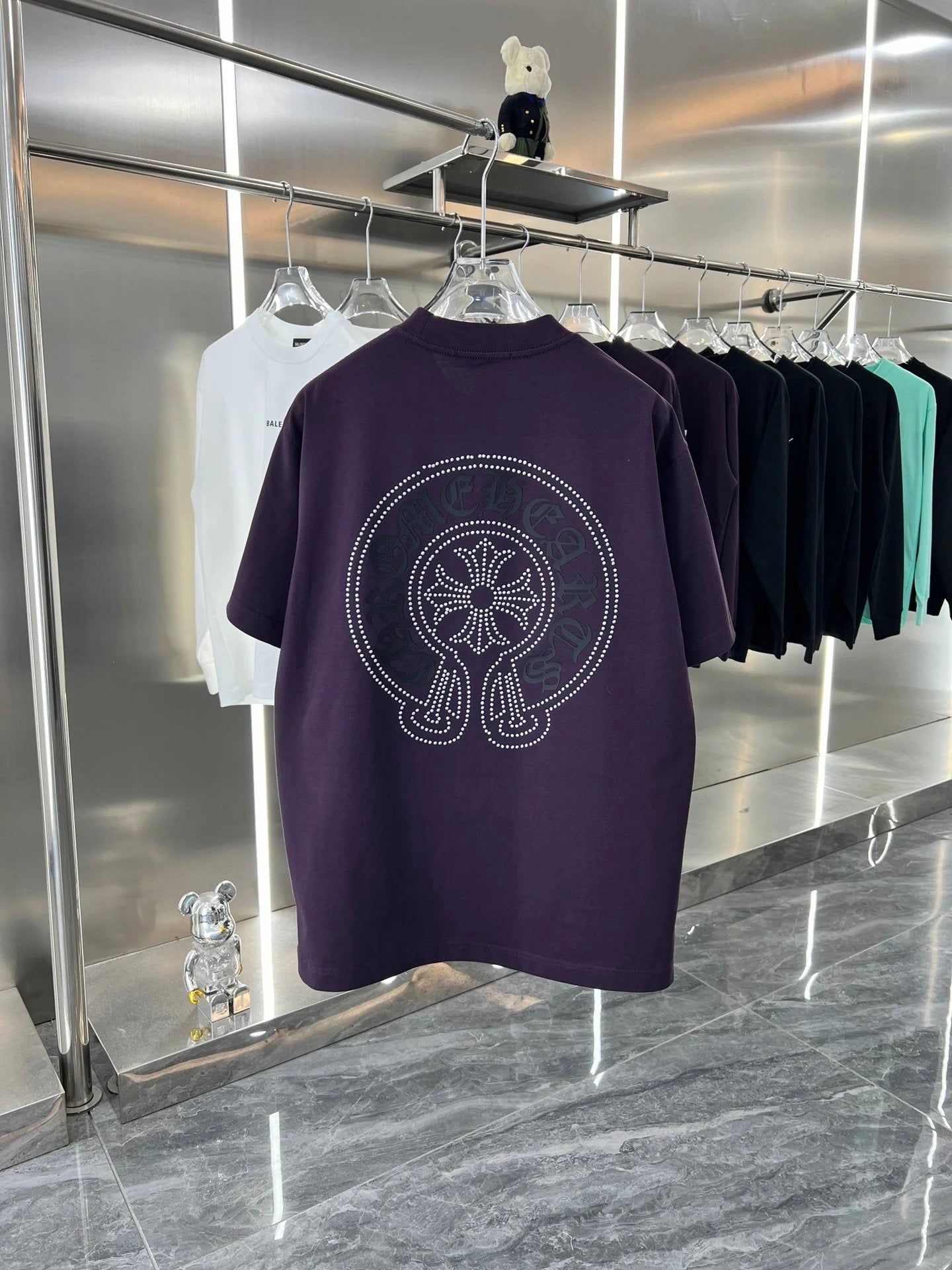 Chrome Hearts T-shirt 3D Silicone Rhinestone Horse Hoof Flower logo Round Neck Short Sleeve Pure Cotton Unisex T Shirt Bottoming Shirt OS Loose Fit T-Shirt