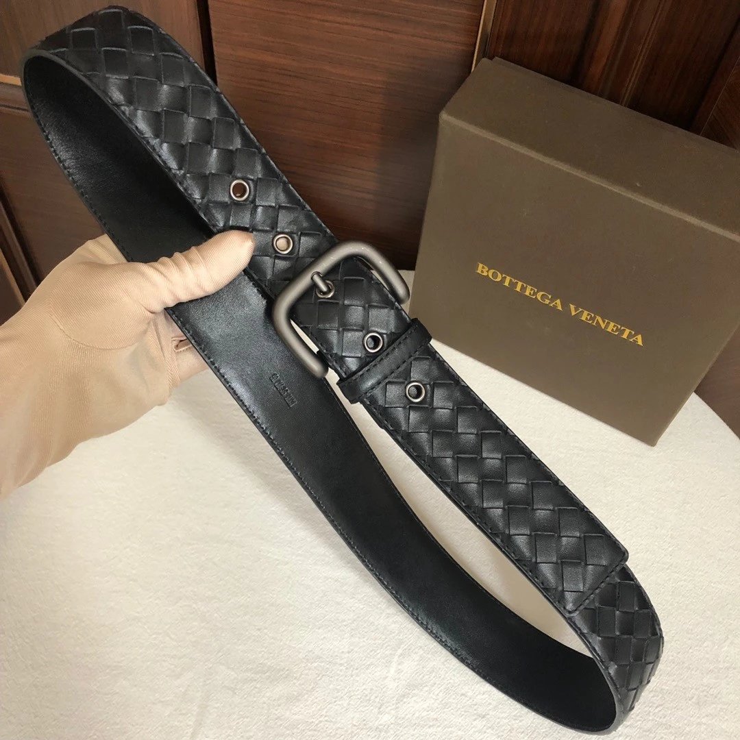 Bottega Veneta Belt 【Counter Original Customization】Original Order Men's Belt Width3.8cm SF Free Shipping Genuine Goods Quality Counter Full Set of Packaging Boutique Square Pin Buckle Selected First Layer Calf Skin Counter New Woven Handmade Woven with F