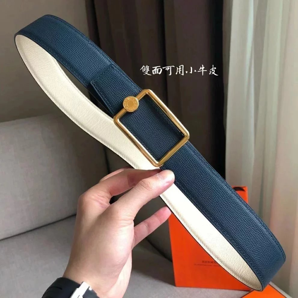 Hermes Belt Top version Men H Buckle Leather Calfskin Business Casual Double-Sided Available Belt