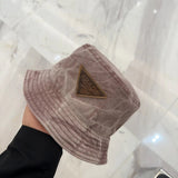 PRADA Hat Triangle Label Sticker logo Fisherman Hat Casual Sun Protection Face Covering UV Protection Outdoor Versatile Flat Top Bucket Hat
