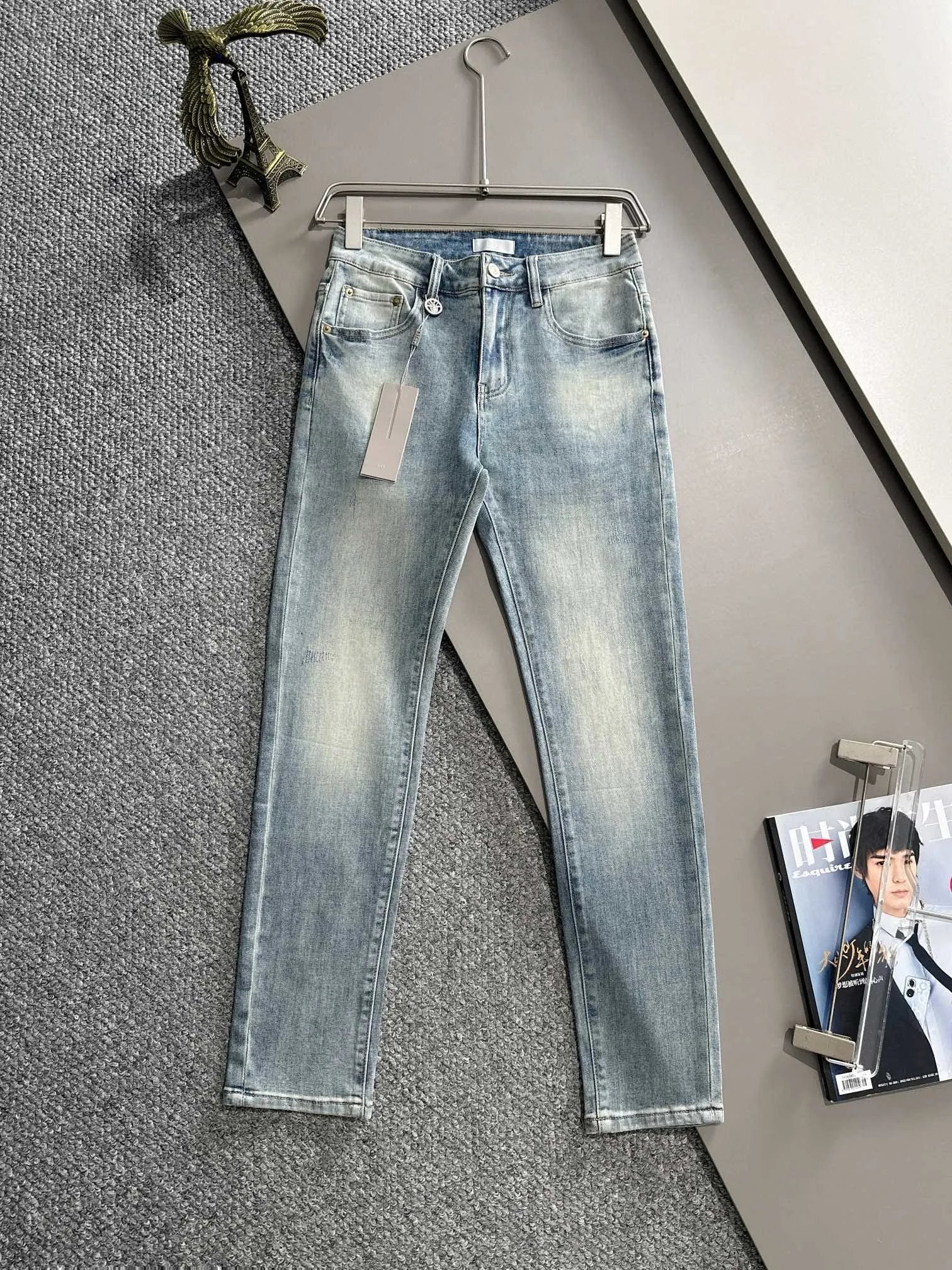 Dior Jeans Back Waist Leather Tag logo25ss Spring Summer New Straight Slim Fit Jeans High Waist Unisex Loose Fit Long Pants