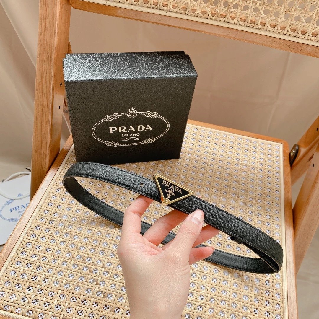 PRADA Belt Top version 【First Layer Cowhide】/Women's Belt Width2.0cm Quality Counter Full Set of Packaging Tape Chips nfc Anti-Counterfeiting Double-Sided Top Layer Leather Belt Body Matching Original Classic Triangle Mark Buckle Original Leather Cowhide