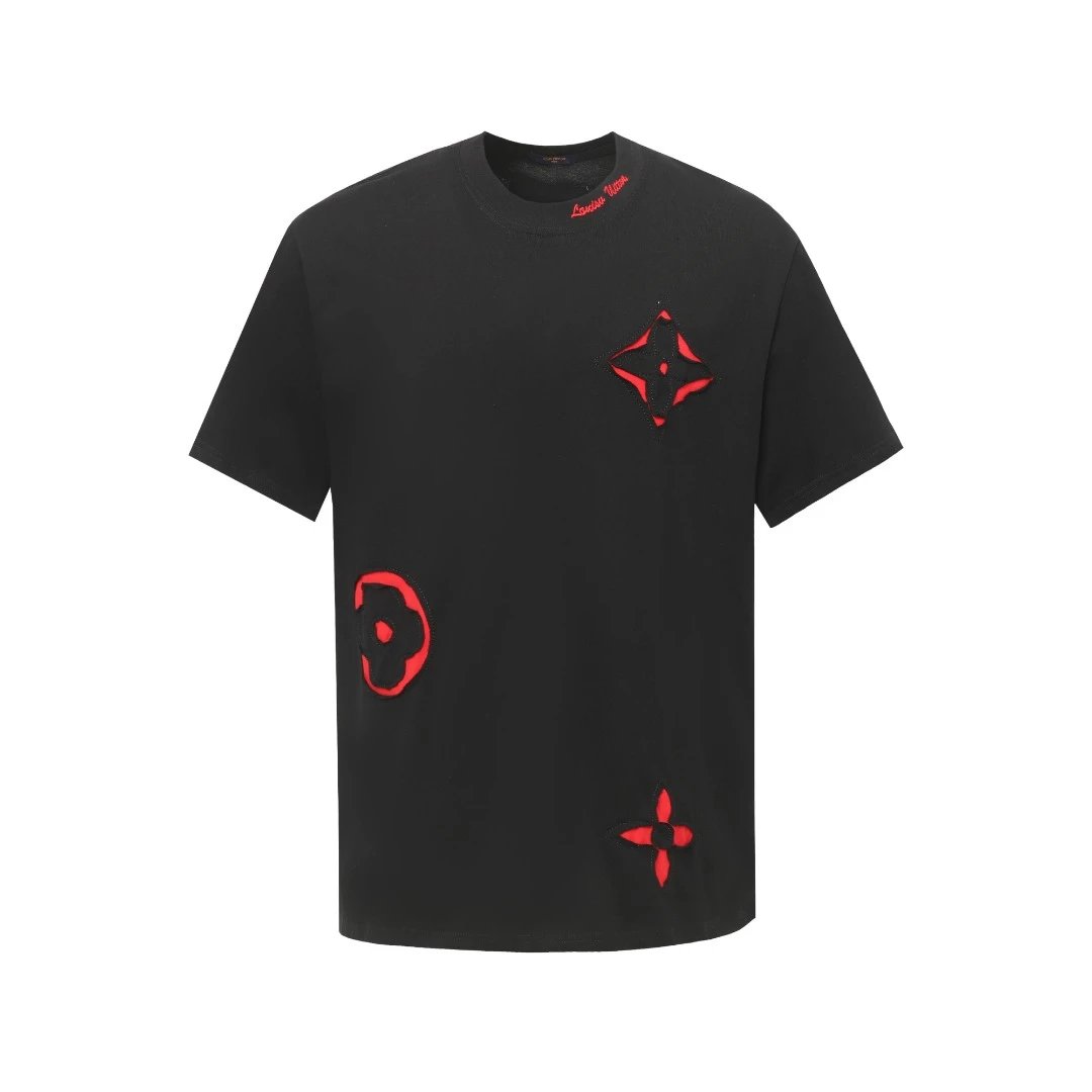 Louis Vuitton LV T-shirt Front Contrast Color Old Flower Patch logo round Neck Short Sleeve25ss New pure cotton T Unisex T-Shirt OS Drop Shoulder Loose Fit Base Shirt Top T-Shirt Short Sleeve