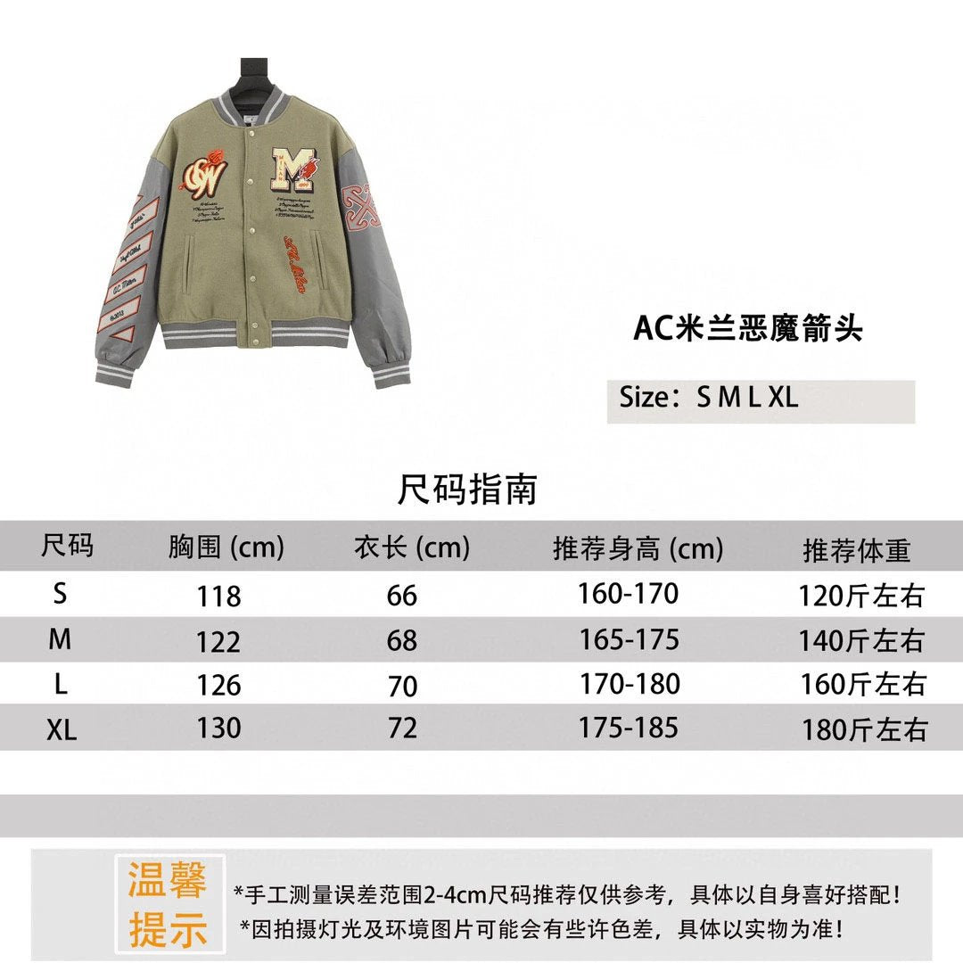 OFF -White Jackets Milan Demon Arrow Baseball Uniform Jacket for Men and Women