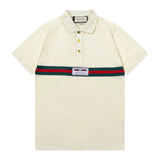 Gucci T-shirt Chest Letter Woven Tape Metal Button and Letter Embroidery logoPOLO Short Sleeve Turn-down Collar Shirt Unisex Summer Loose Fit T Business Commuter Short Sleeve Shirt Plus Size