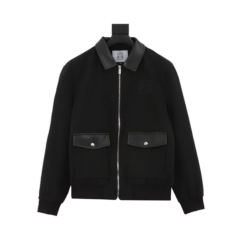 LOEWE Jackets Leather Patchwork Lapel Jacket Same Style for Men and Women