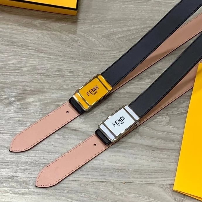 FENDI Belt Top version Women's Belt Fashion Double-Sided Imported First Layer Cowhide Fashion All-Match Casual Belt Wide3.0Iconic F Hardware hanging buckle