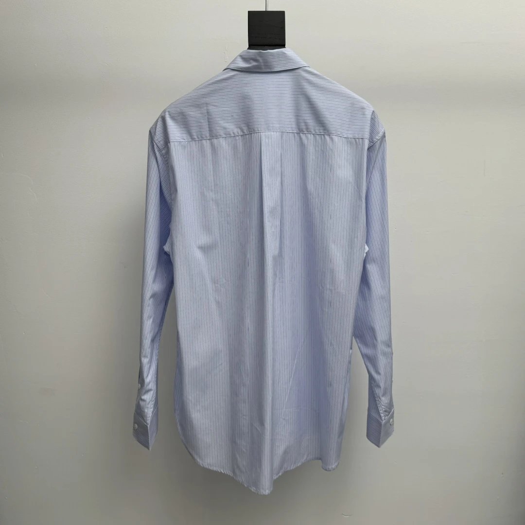 Dior Shirt 24New Embroidered Light Blue Striped Cotton Poplin Shirt Casual Loose Fit Versatile Long Sleeve Shirt Cardigan os Unisex Style