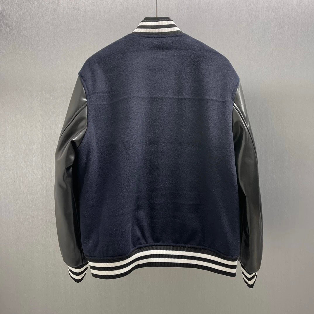 Gucci Jackets Wool and Leather Baseball Jacket Casual Loose Stand Collar Sportswear Coat Unisex24ss Autumn and Winter New Products
