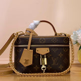 Louis Vuitton LV Women's Bag Top version 【High Quality Original Leather】24New vanitypouch Cosmetic Bag Full-Body Presbyopic Full-Printed Zipper Opening and Closing Small Waste Bag Strap Lock Head Portable Cosmetic Bag Chain Portable Box Bag Bucket Bag Sho