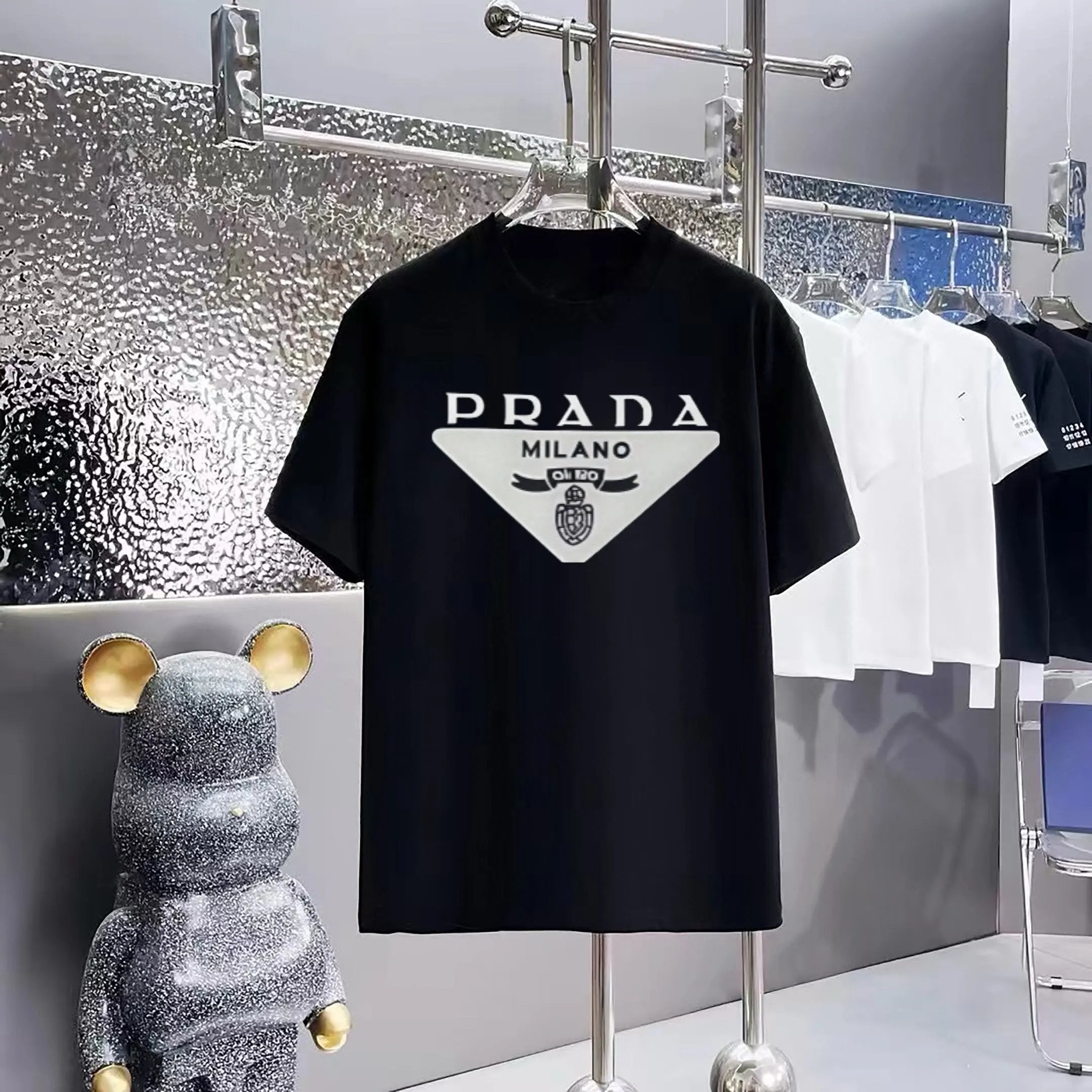 PRADA T-shirt Brand Logo and Triangle Print on Chest logo round Neck Short Sleeve25ss New Pure Cotton Unisex Style T T-shirt OS Loose Fit Base Shirt Top Half Sleeve T-Shirt