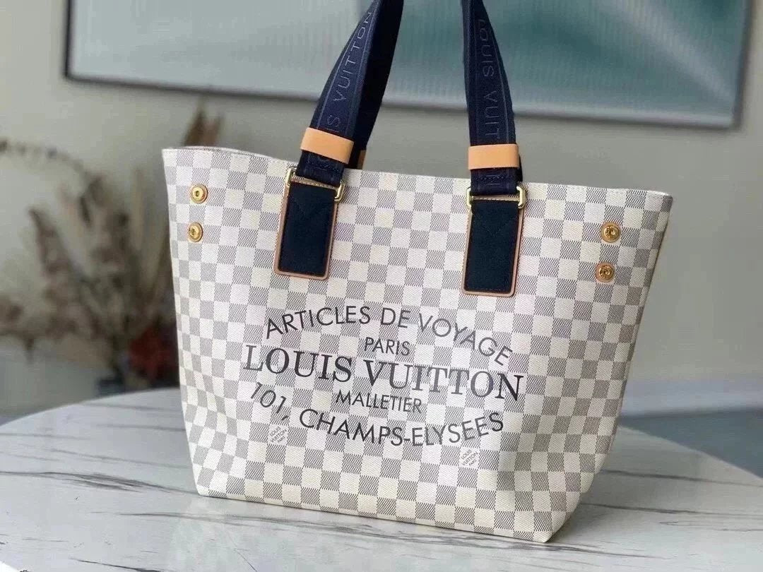 Louis Vuitton LV Women's Bag Top version 【Original Order in Stock】Cabas Tote Bag Shopping Bag Women's Bag2021New White Plaid Tote Bag Versatile Large Capacity Portable Shoulder Bag Stylish Bag Casual Underarm Women's Bag N41179