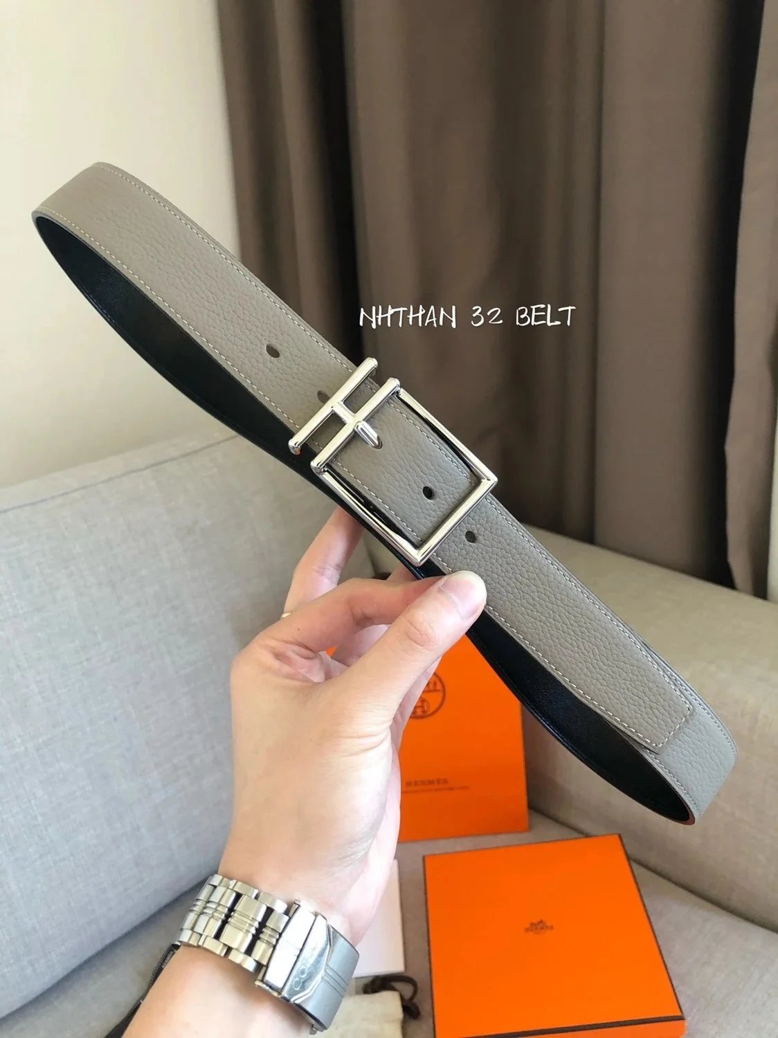 Hermes Belt Top version Belt Double-Sided Imported First Layer Cowhide Men's Leather Belt Fine Steel h Buckle Leather Men's Belt Double-Sided Available Business Casual Pants Belt3.2Centimeter Wide