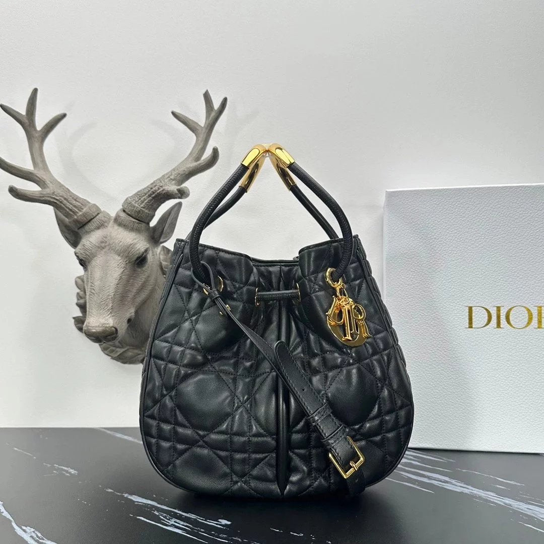 Dior Women's Bag Top version 【Grade Surrogate Shopping Original Factory】24Autumn and Winter New Presbyopic Blue Embroidery Nolita Series Medium Basket Bag Single Shoulder Crossbody Women's Bag