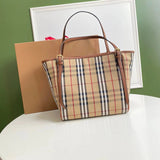 Burberry Women's Bag Top version horseferry Women's Bag Plaid Canvas Tote Shoulder Bag Handbag Shopping Bag Original Single Invisible Horse Shopping Bag Hatchet Man Shopping Bag